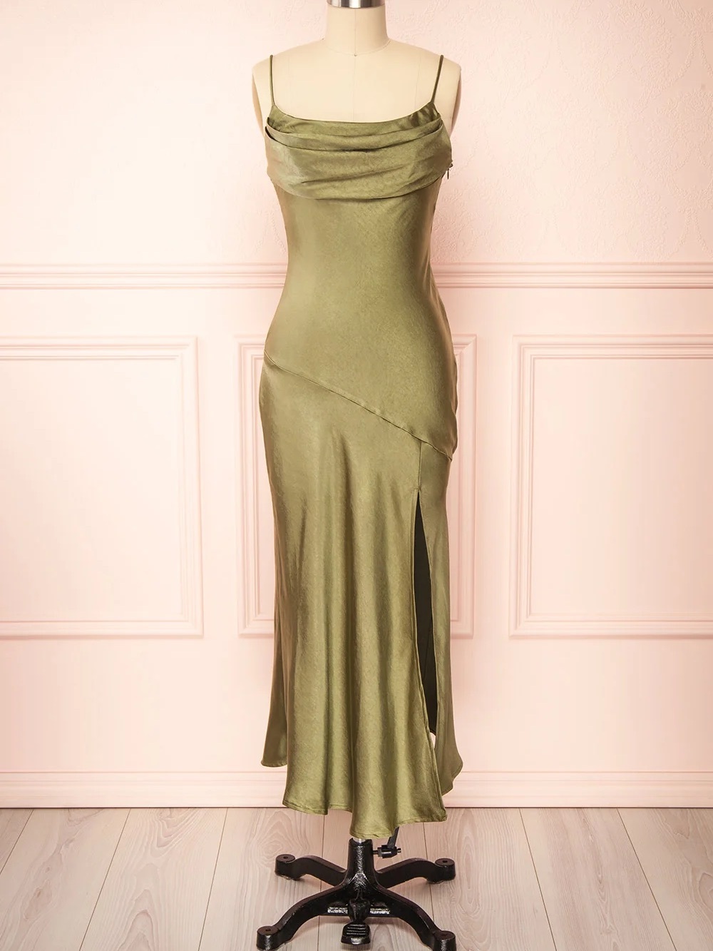 Satin Green Cowl Neck Satin Midi Dress
- bridesmaid dress